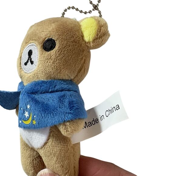 San-X Rilakkuma Brown Bear with Blue Cape with Stars Plush Key Ring Bag Decor - Picture 5 of 6